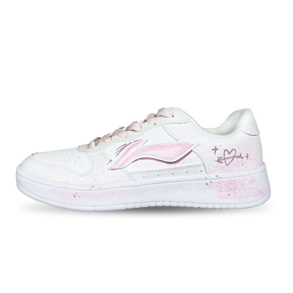LiNing Cushioned Wear-Resistant Breathable Low-Top Skateboard Shoes Women's White Pink