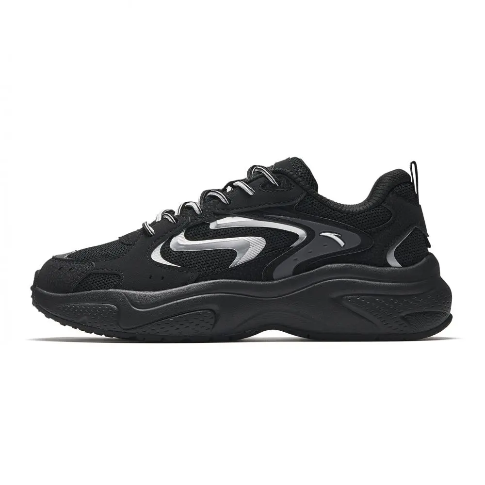 Anta Wear resistant And Lightweight Low top Chunky Sneakers Women's Black Silver