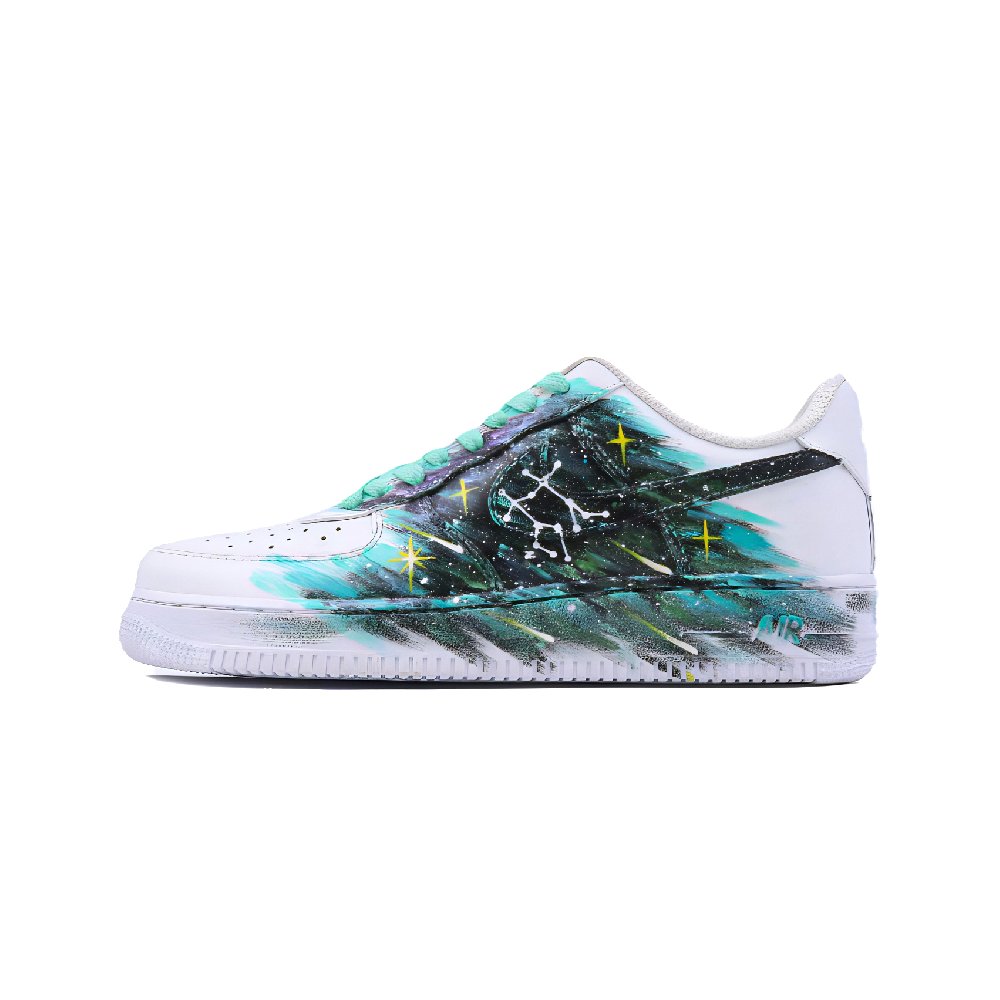 Nike Air Force 1 New Wonder Point Starry Journey Anti Slip Wear Resistant Low Top Skateboard Shoes Unisex Turquoise