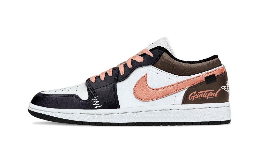 Jordan Air Jordan 1 Whispering Peach Low Top Vintage Basketball Shoes Unisex Black Apricot Pink
