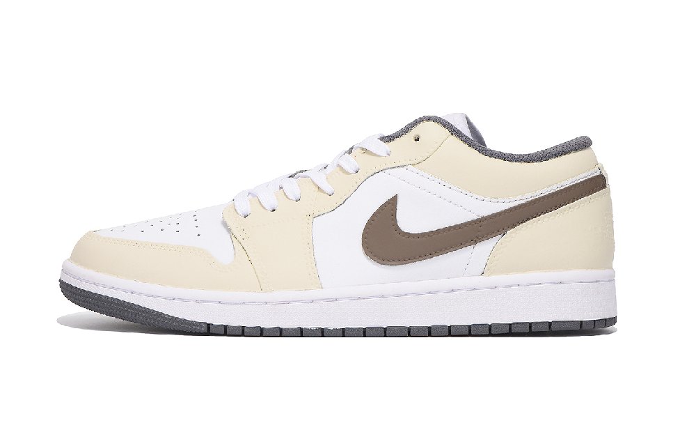 Jordan Air Jordan 1 Anti Slip And Wear Resistant Coverage Low Top Vintage Basketball Shoes Unisex Beige Yellow Brown