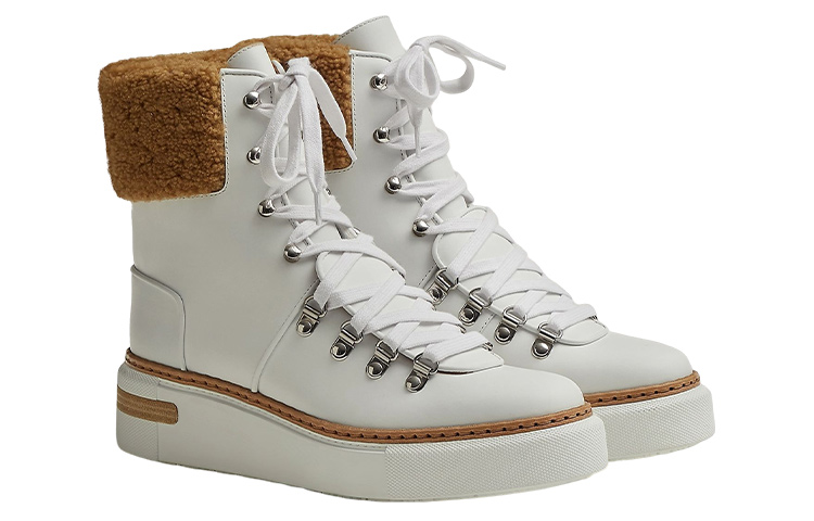 HERMES Flocon Short Martin Boot Women's White