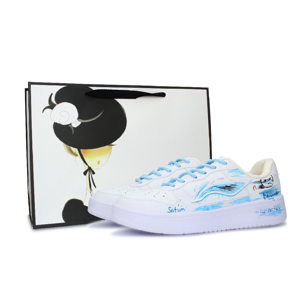 LiNing Pontoon Boats Abrasion Resistant, Lightweight, And Breathable Low Top Skateboard Shoes Unisex White Blue