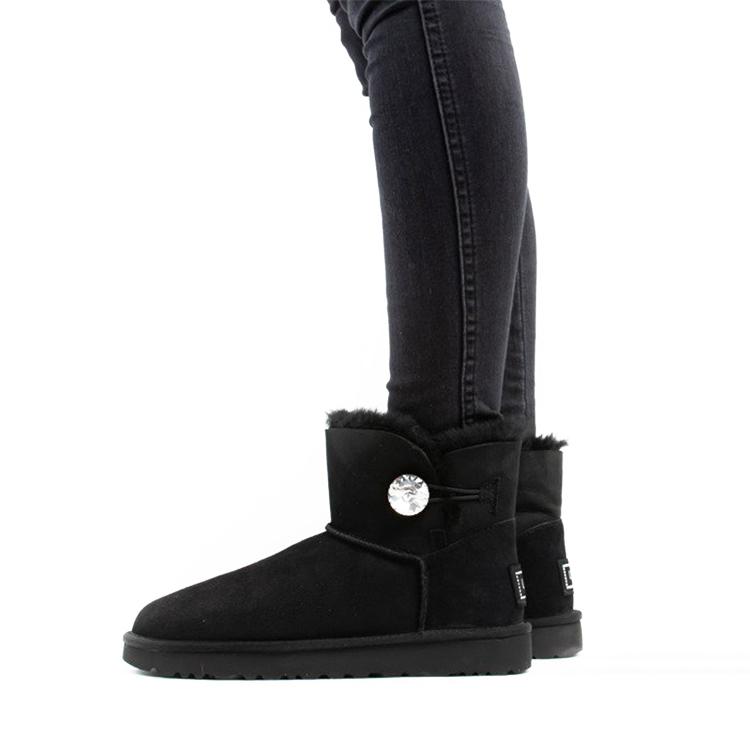 UGG Mini Bailey Button Bling Fleece Lined 'Black White' Women's