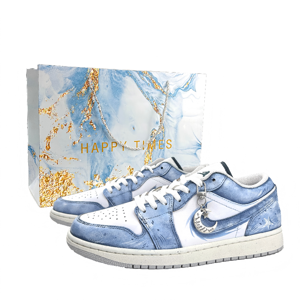 Jordan Air Jordan 1 Exquisite Galaxy Abrasion Resistant Low Top Vintage Basketball Shoes Unisex Sky Blue