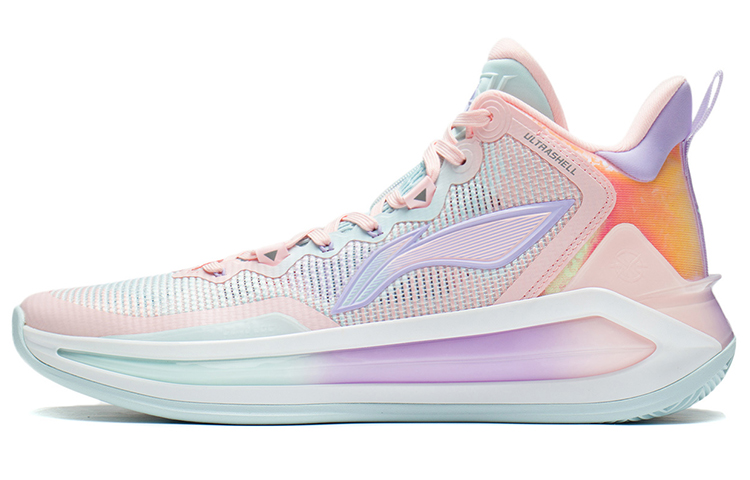 LINING Liren 3 Basketball Shoes Men's Mid top Fluorescent Light Pink/Aqua Blue