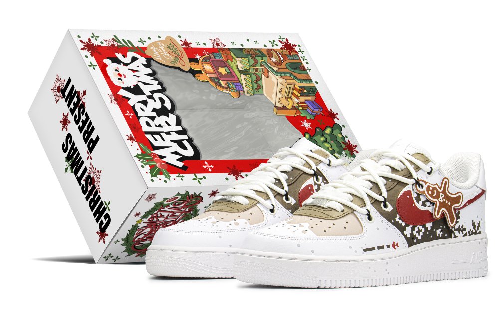 Nike Air Force 1 Low Top Skateboard Shoes Women's Red Green Brown Special Gift Box