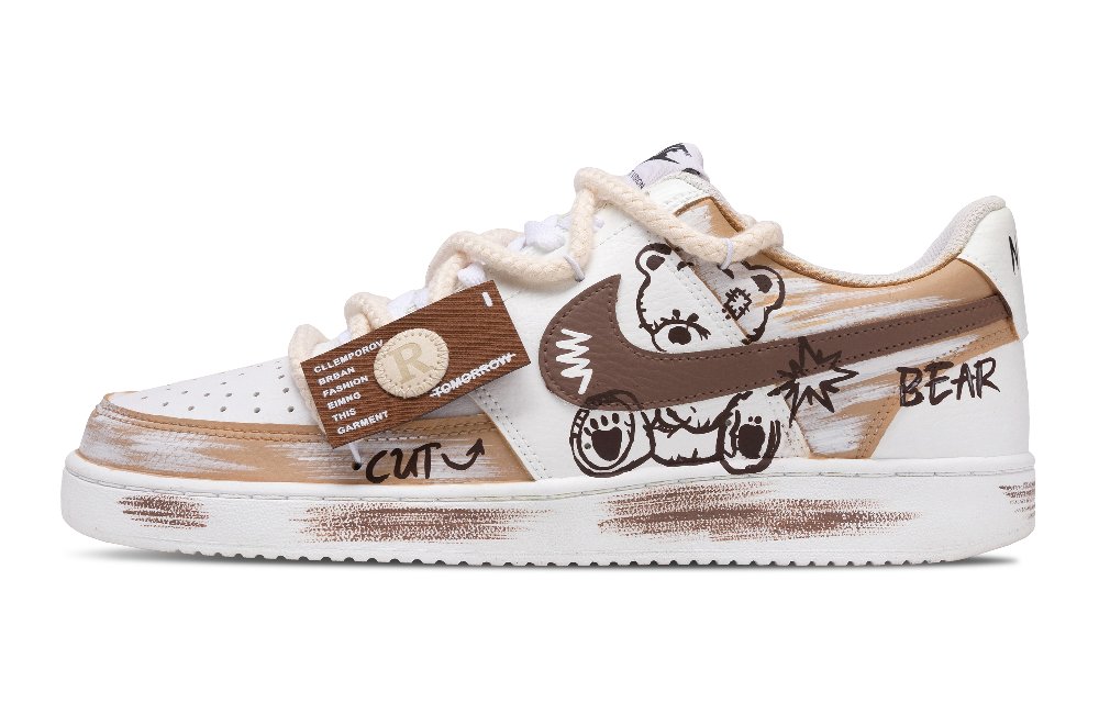 Nike Court Vision 1 Brown Bear Anti Slip Wear Resistant Low Top Skateboard Shoes Unisex Brown White