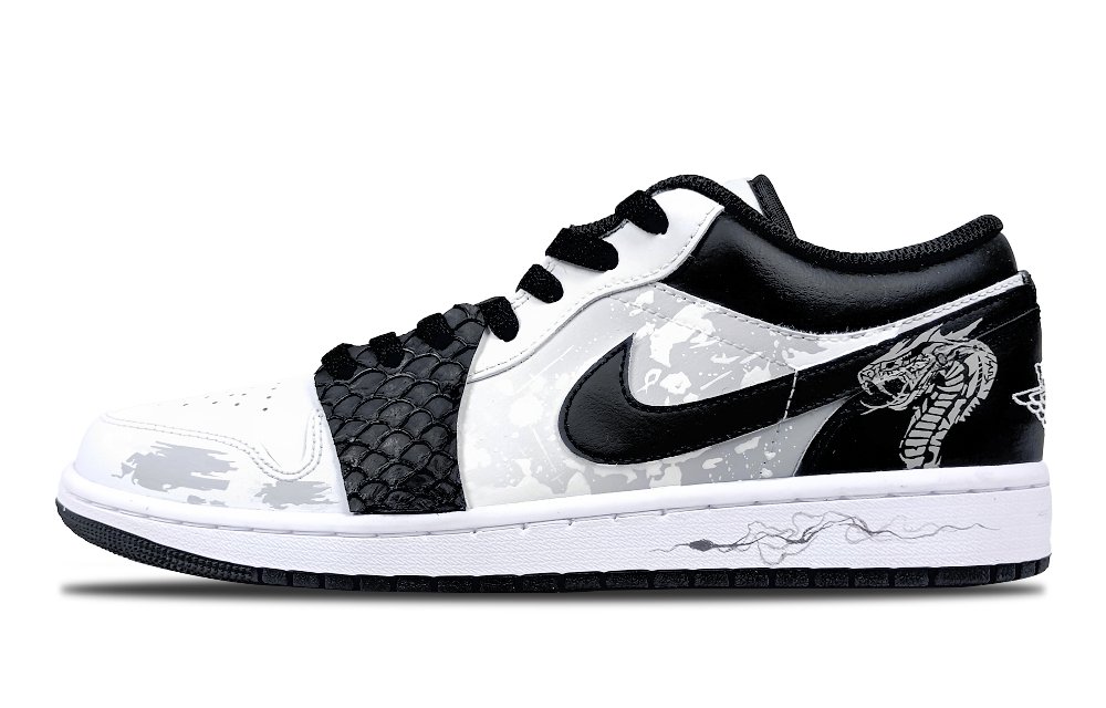 Jordan Air Jordan 1 Snake Warrior Cushioned Slip-Resistant Low-Top Vintage Basketball Shoes Men's Black