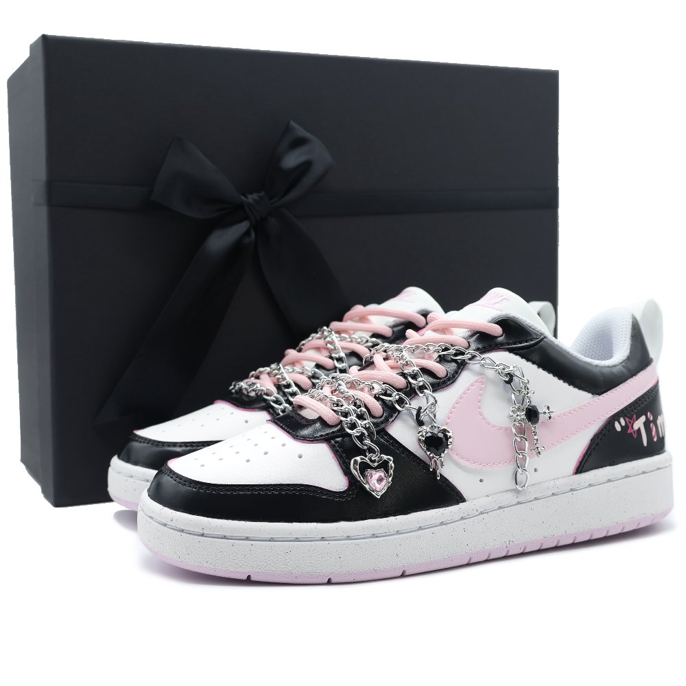 Nike Court Borough Low-Top Skateboard Shoes GS Black Pink
