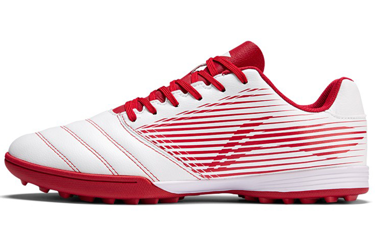 LiNing TF Rubber Broken Studs Artificial Ground Anti Slip Wear Resistant Soccer Shoes Men's White Red