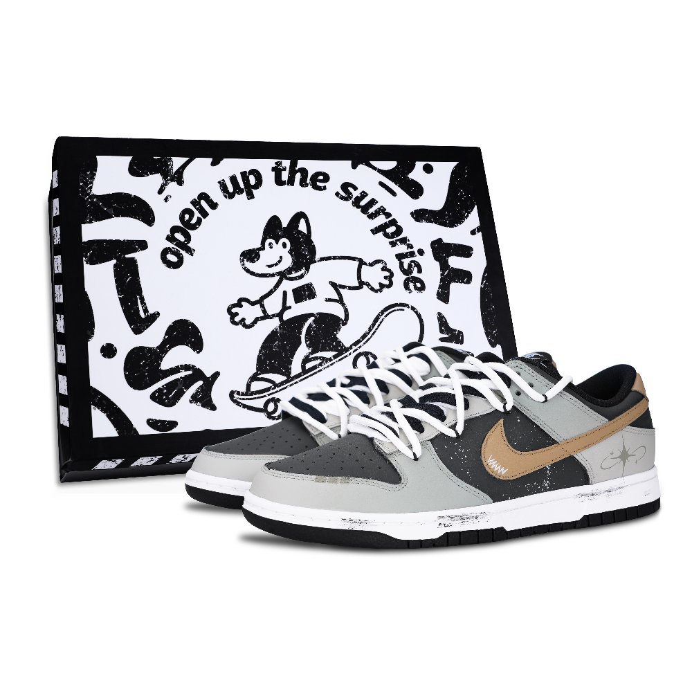 Nike Dunk Stars Legend Anti Slip Wear Resistant Low Top Skateboard Shoes Unisex Black Gray