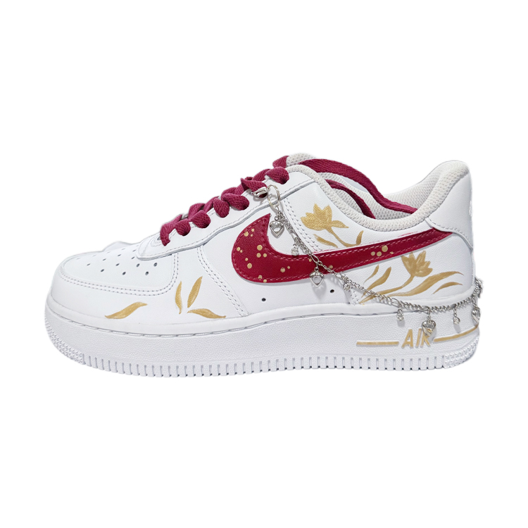 Nike Air Force 1 Sunset Maple Low top Skateboard Shoes Women's Red White Gold