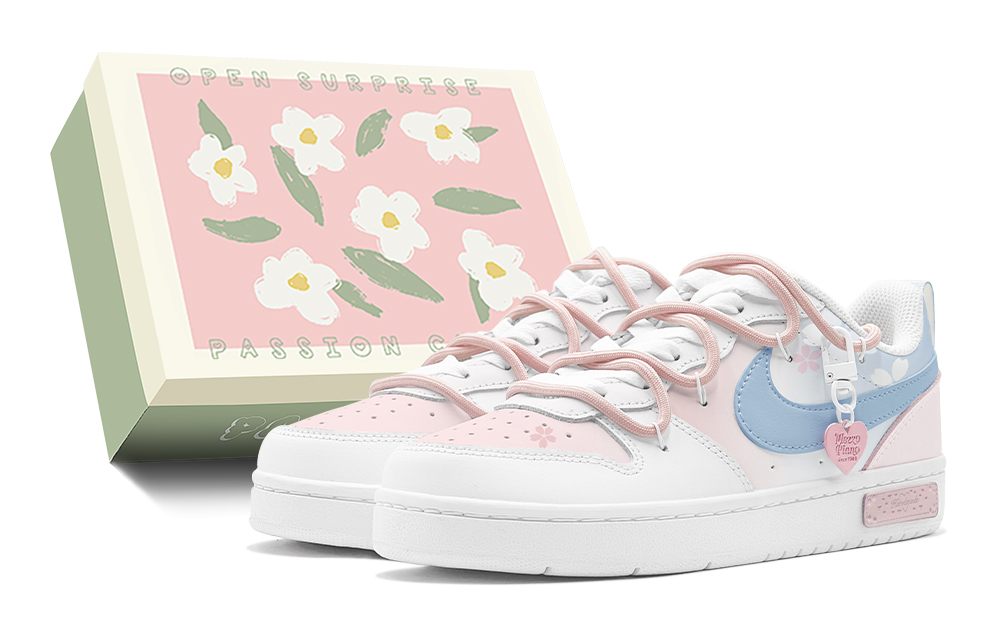 Nike Court Borough Springtime Green Season Vintage Girlish Gradient Floral Low-Top Skateboard Shoes GS Pink Blue