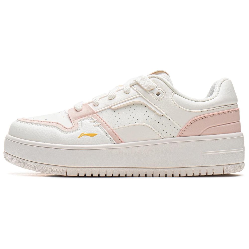 LiNing Cheese Anti Slip Wear Resistant Breathable Height Increasing Low Top Skateboard Shoes Women's White Pink