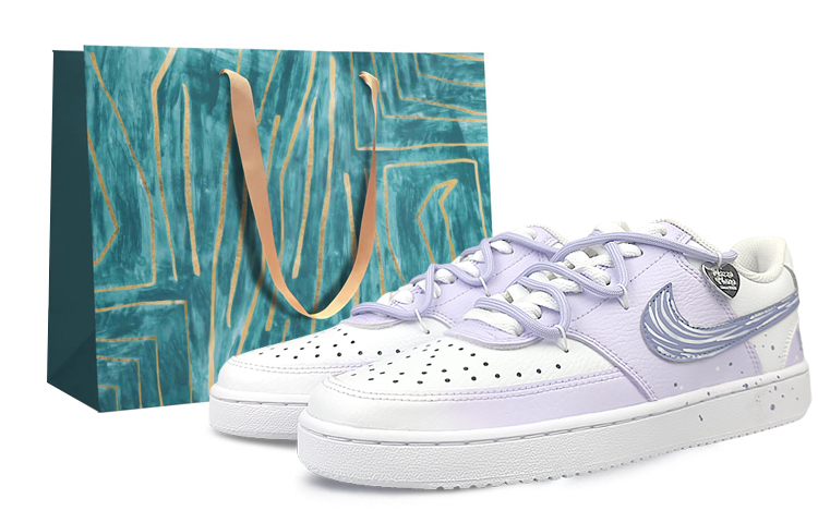 Nike Court Vision 1 Anti-Slip Wear-Resistant Low-Top Skateboard Shoes Women's White Purple