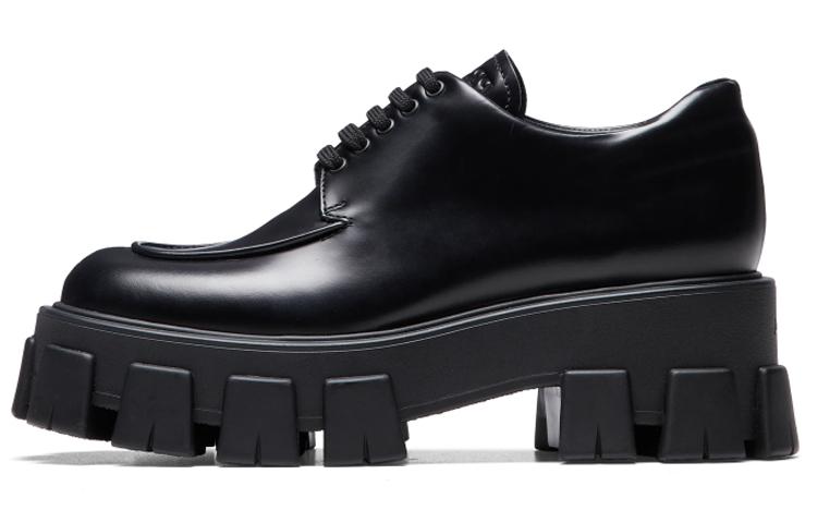 PRADA Monolith Brushed Calf Derby Shoes 'Black' Women's