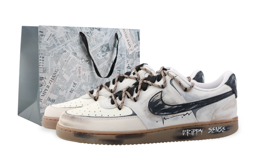 Nike Court Vision Drippy Carbon Gray Abrasion Resistant Low top Skateboard Shoes Unisex Beige Black