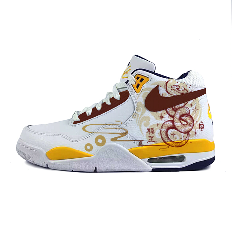 Nike Flight Legacy Cushioning Anti-Slip And Wear-Resistant Mid-Top Vintage Basketball Shoes Men's White Yellow