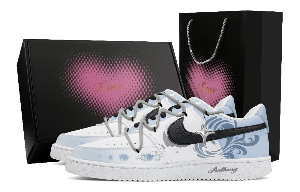 Nike Court Vision 1 Wave Heart Box Slip Resistant Low top Skateboard Shoes Men's White Blue