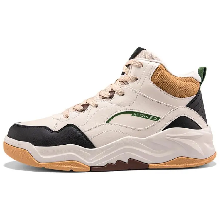 361° Warm Slip Resistant High Top Skateboard Shoes Men's Beige Black