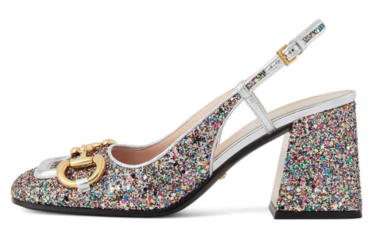 GUCCI Lovelight Block Heel High Heels Women's Silver