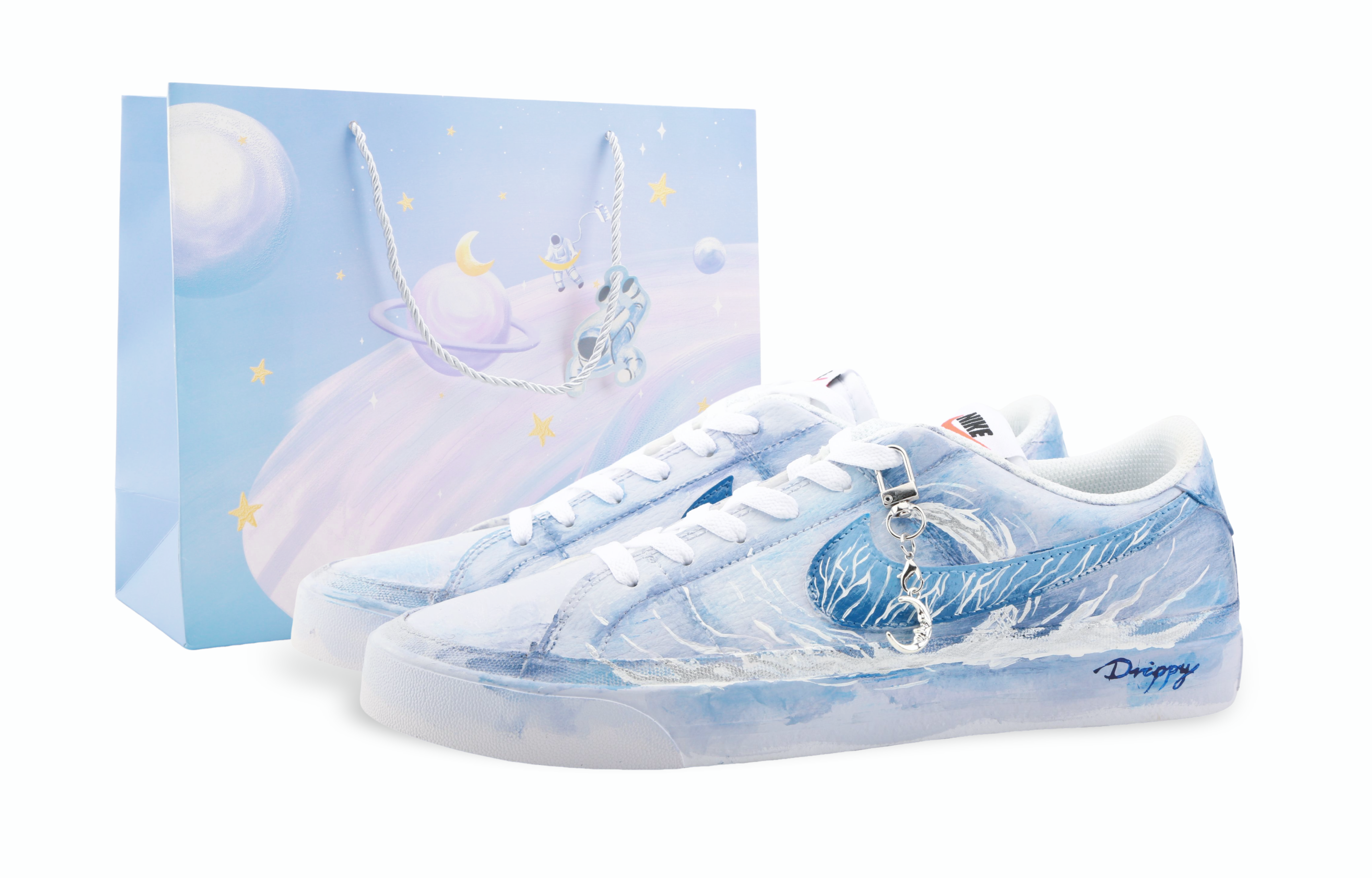 Nike Court Legacy Drippy Lunar Eclipse Abrasion Resistant Low top Skateboard Shoes Men's Blue White