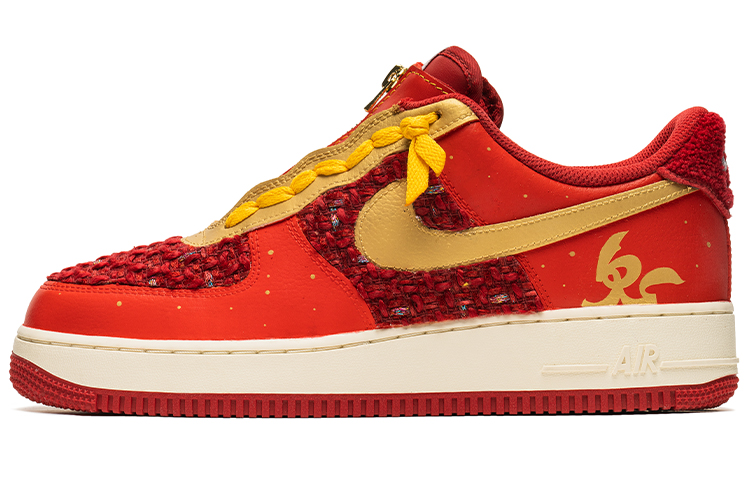 Nike Air Force 1 Low Anti-Slip Wear-Resistant Mid-Top Skateboard Shoes Men's Gold Red