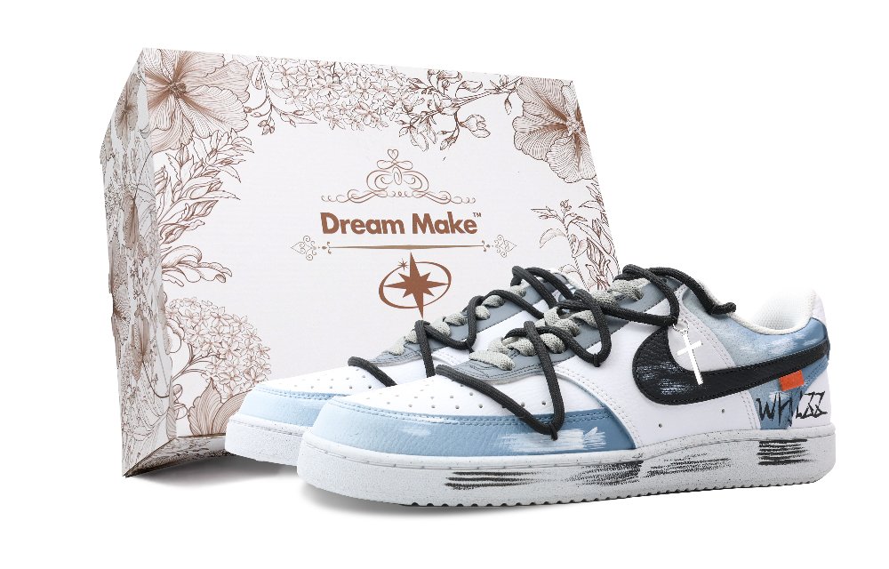 Nike Court Vision 1 Shadow Cross White Box Anti-Slip Wear-Resistant Low-Top Skateboard Shoes Men's White Blue