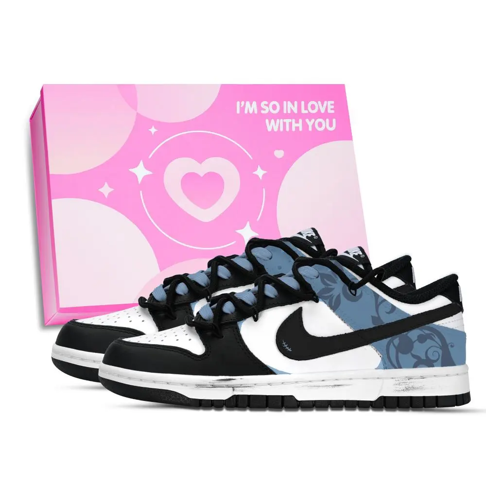 Nike Dunk Ink Blue Holographic Shoe Box Abrasion Resistant Low top Skateboard Shoes Unisex Black Blue