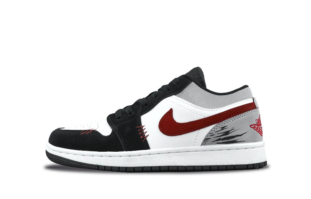 Jordan Air Jordan 1 Black Toes Abrasion Resistant Low Top Vintage Basketball Shoes Unisex Black Red