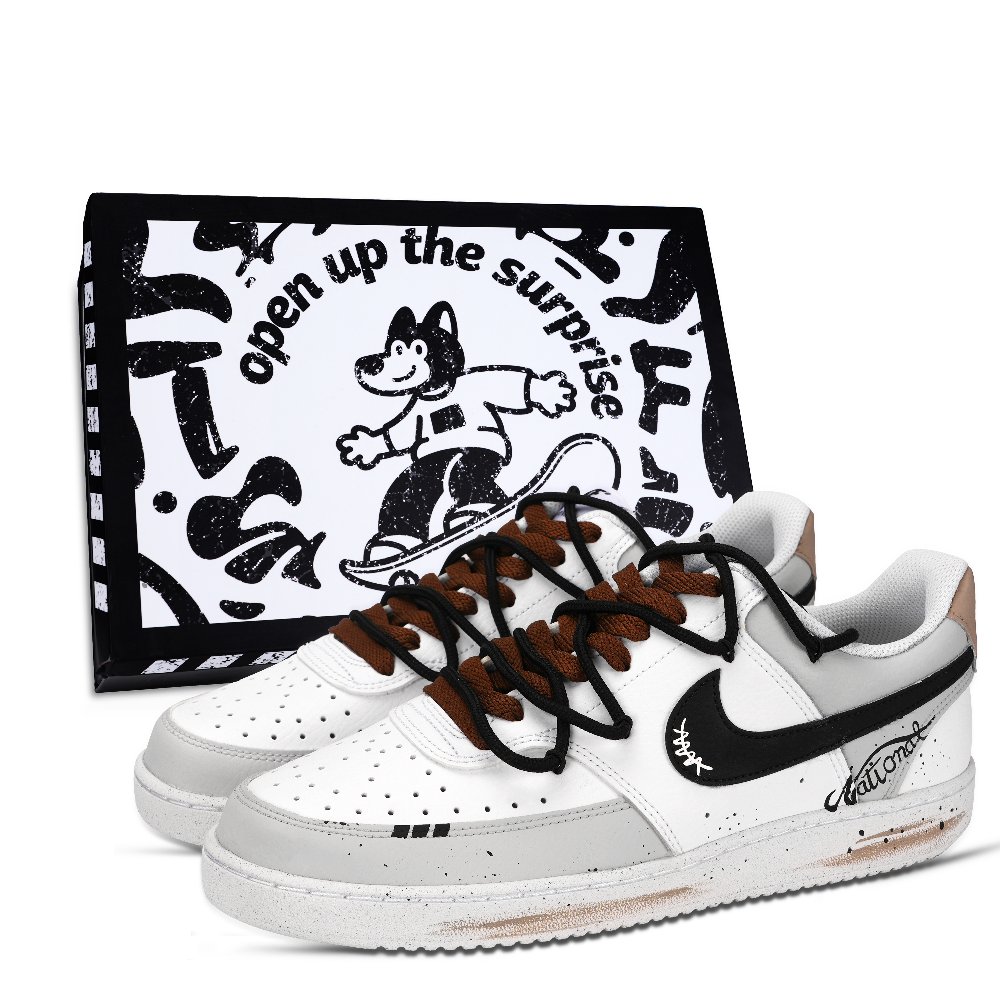 Nike Court Borough American Letter Abrasion Resistant Low Top Skateboard Shoes Men's Brown White Gray