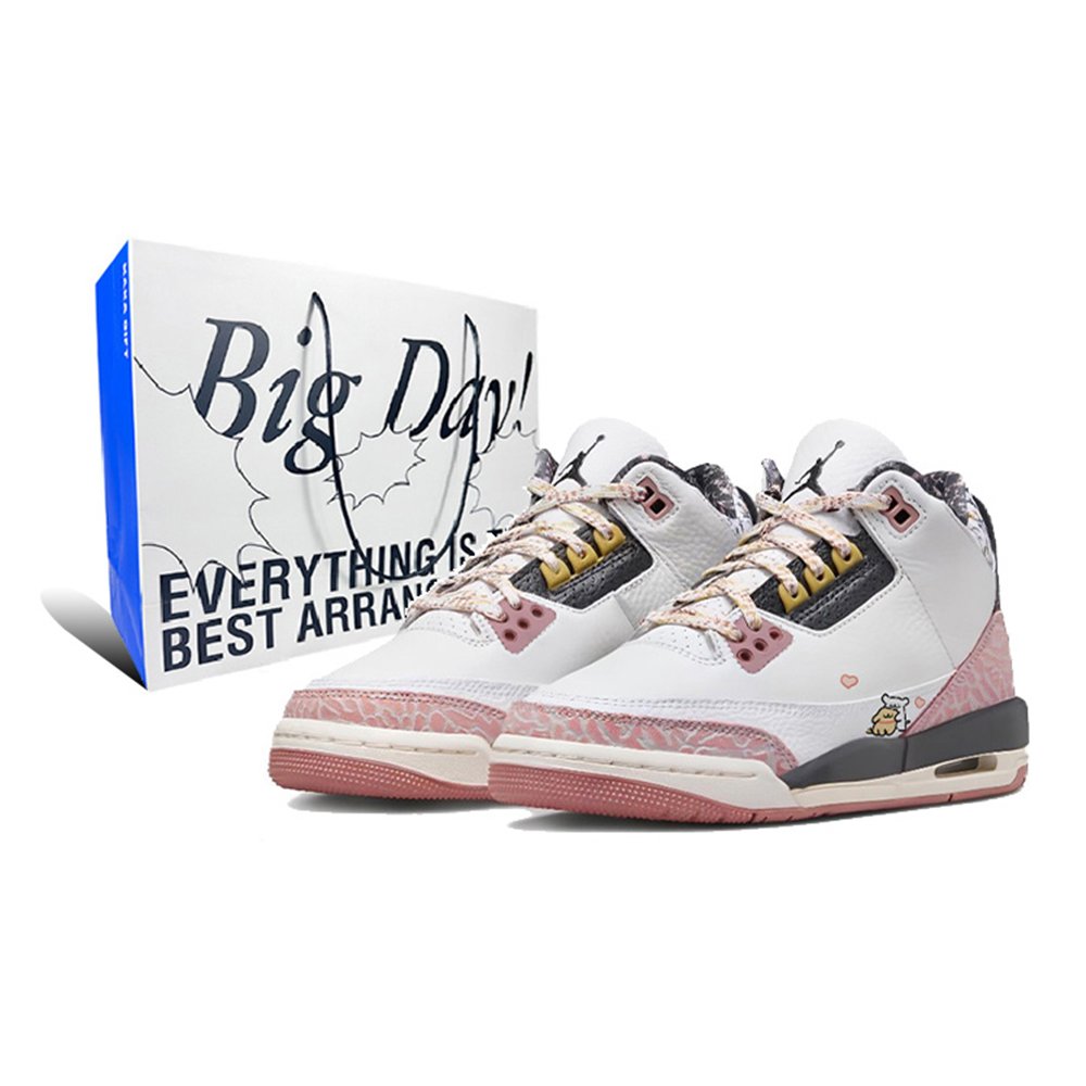 Jordan Air Jordan 3 Cushioned Slip-Resistant Abrasion-Resistant Mid-Top Vintage Basketball Shoes Women's Pink