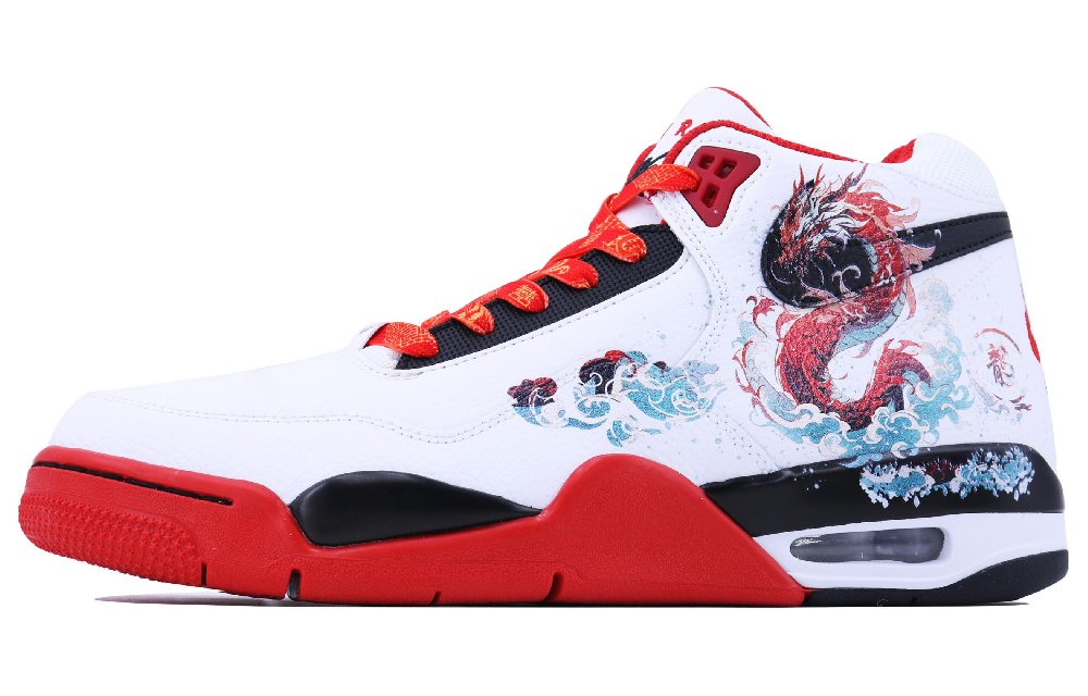 Nike Flight Legacy Auspicious Year Of The Dragon SDS Mid-Top Vintage Basketball Shoes Unisex Black Red White