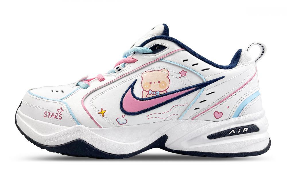 Nike Air Monarch 4 White Navy Anti-Slip And Wear-Resistant Height Increasing Low-Top Chunky Sneakers Unisex White Pink