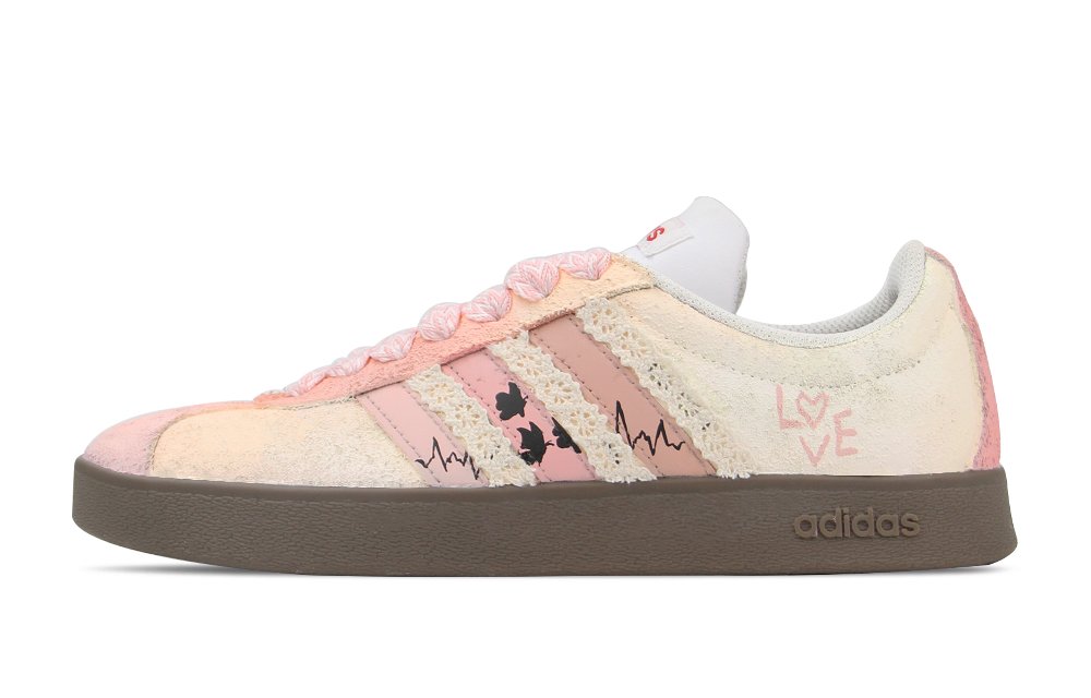 Adidas Neo VL Court Lifestyle Wear resistant And Lightweight Low Top Skateboard Shoes Unisex Beige Pink