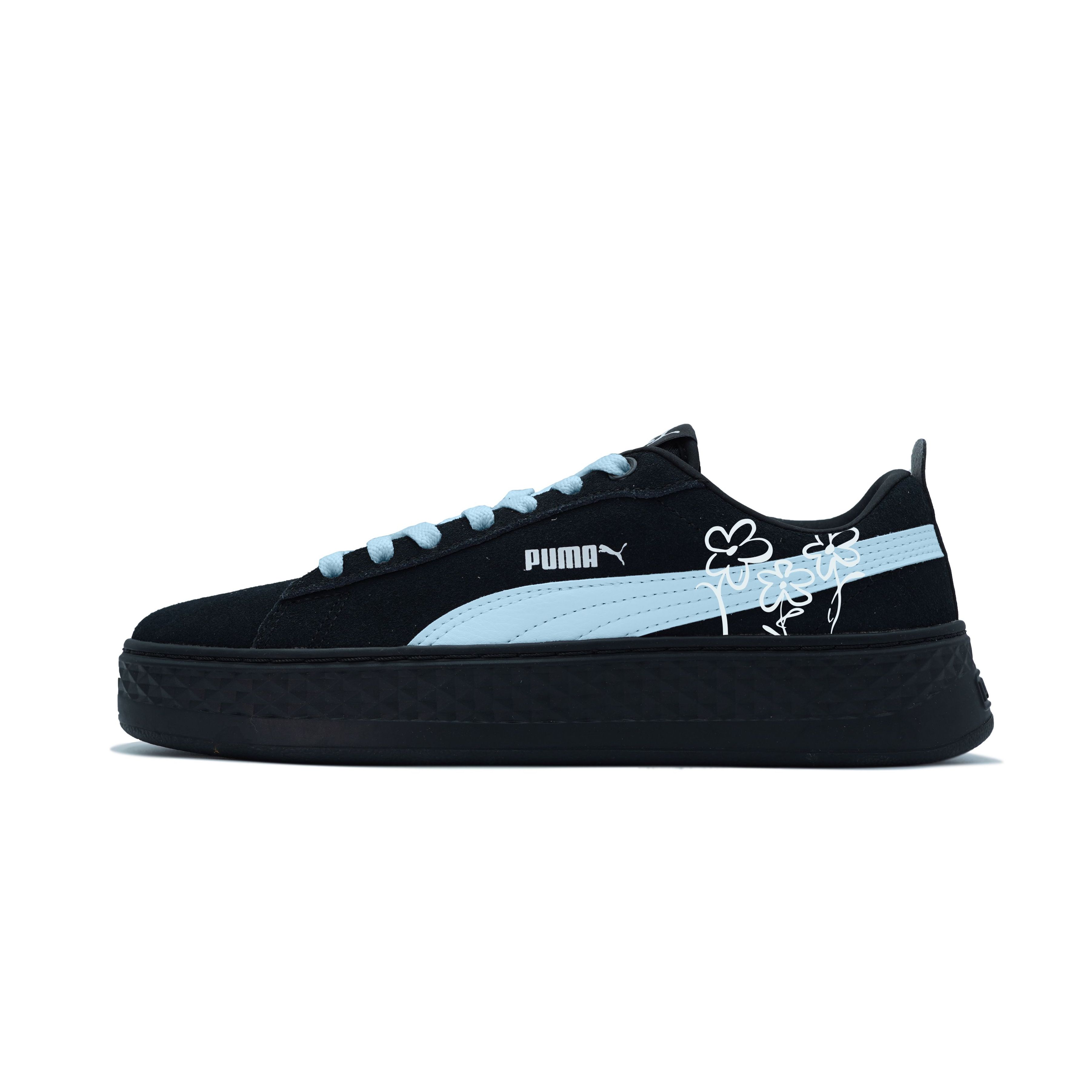 PUMA Smash Platform Abrasion Resistant Low top Skateboard Shoes Women's Black Blue
