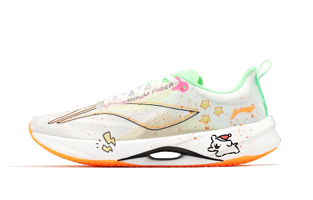 LiNing Super Light 21 Cushioned Wear-Resistant Breathable Low-Top Running Shoes Men's White Green Orange