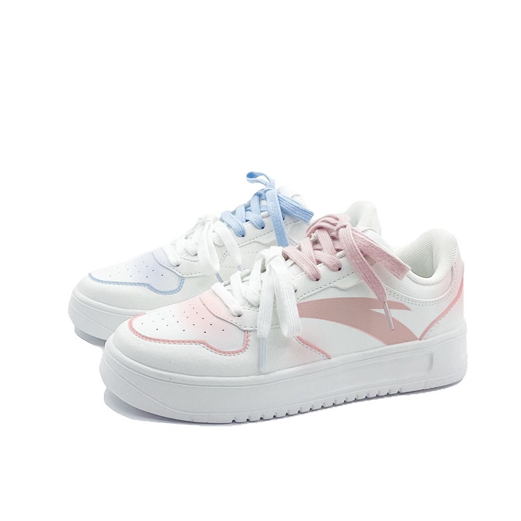 Anta Relaxed Anti Slip Wear Resistant Low Top Skateboard Shoes Unisex Pink Blue Mismatched