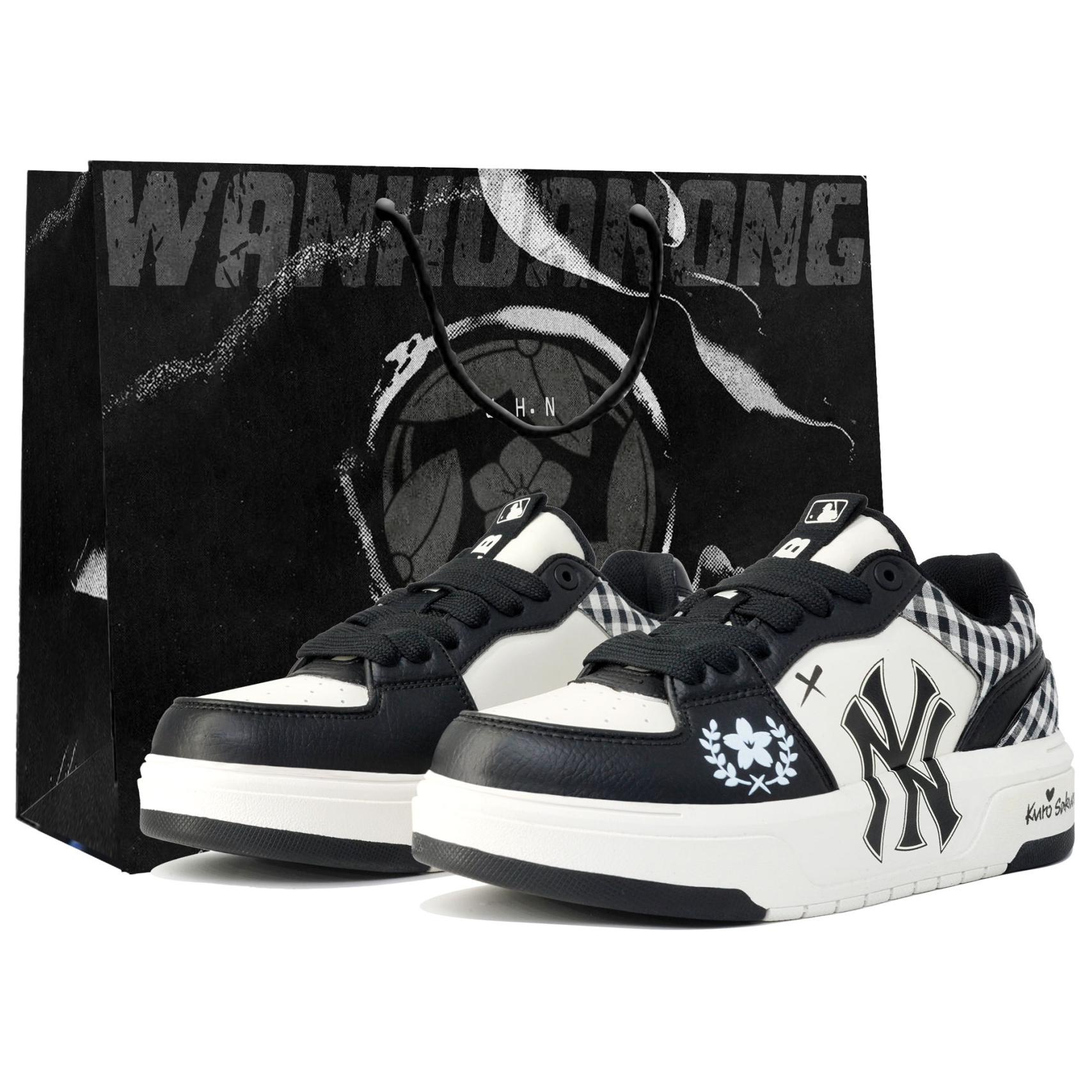 MLB Chunky Liner Slip-Resistant Low-Top Skateboard Shoes Unisex Black White