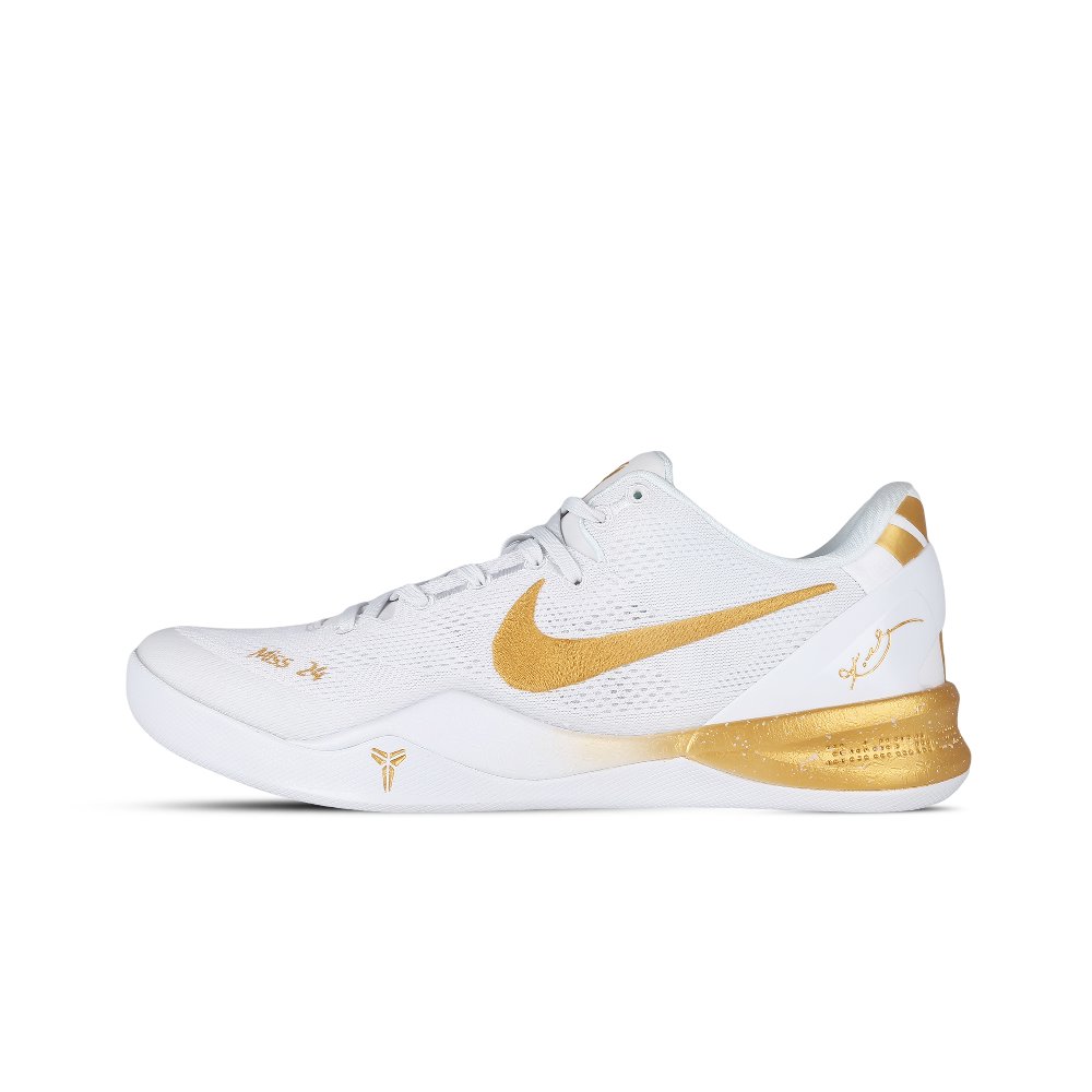 Nike Kobe 8 Cushioning Anti-Slip And Wear-Resistant Low-Top Vintage Basketball Shoes Unisex White Gold
