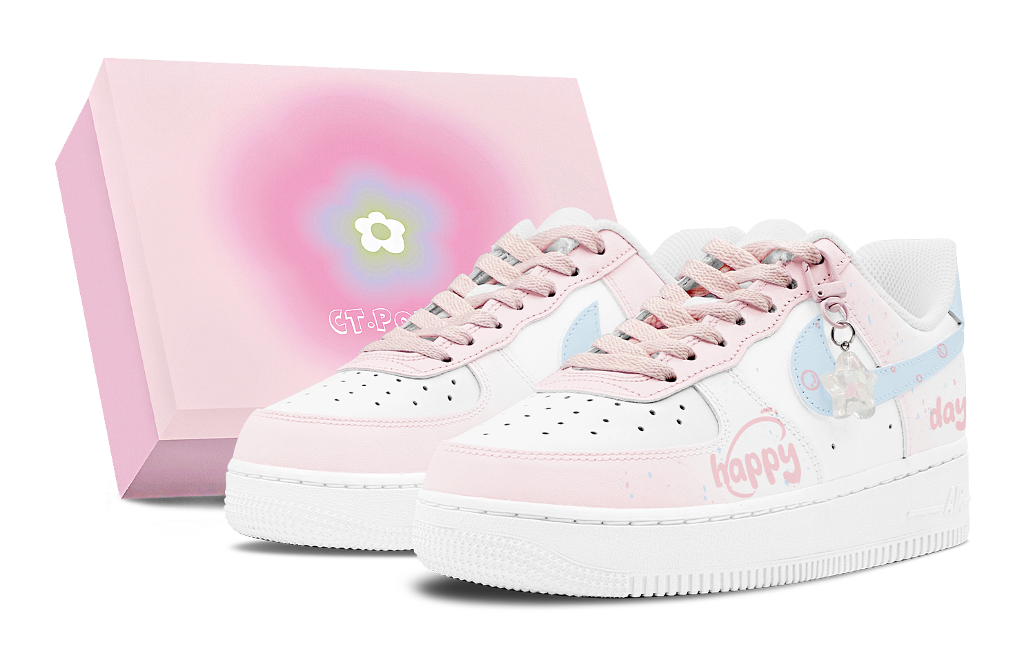 Nike Air Force 1 Air Force 1 Abrasion Resistant Low top Skateboard Shoes Women's Blue Pink