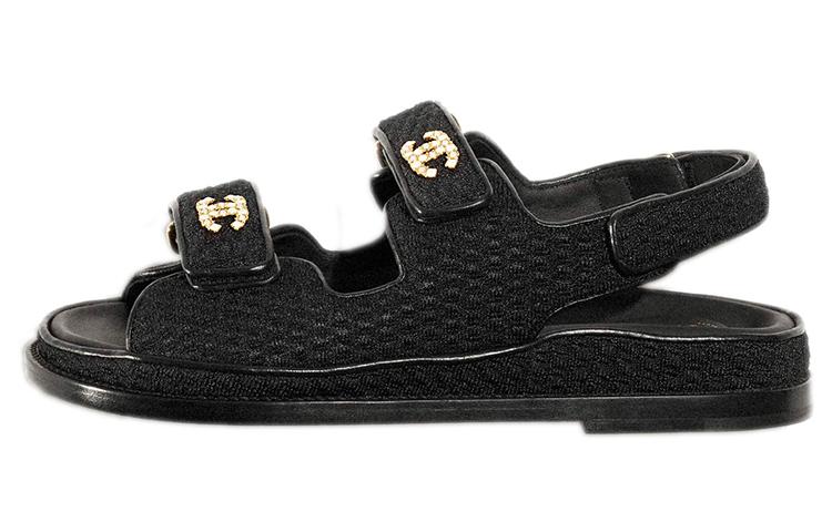 CHANEL Dad Sandal Black Knit Women's