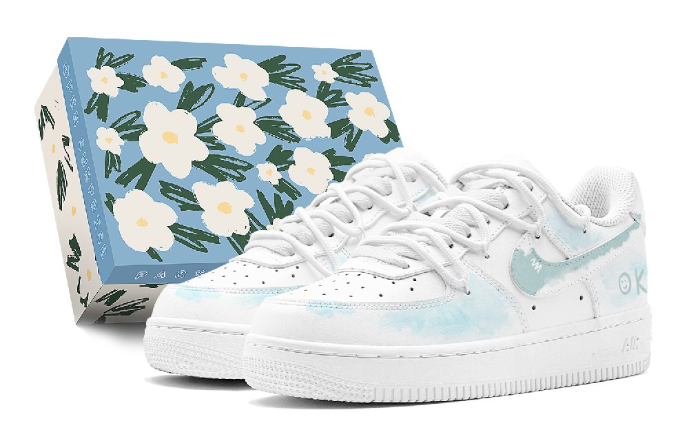 Nike Air Force 1 Slip Resistant Low Top Skateboard Shoes Men's Blue White