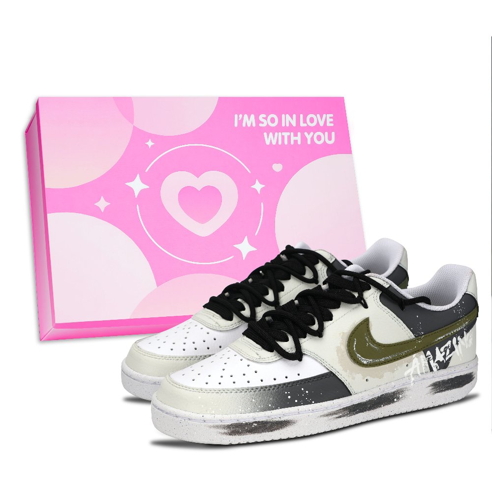 Nike Court Vision 1 Bamboo Shadow Graffiti Abrasion Resistant Low Top Skateboard Shoes Unisex Green
