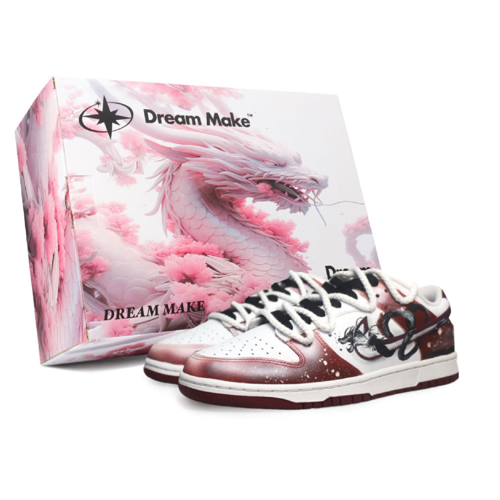 Nike Dunk The Dragon Roared Anti-Slip Wear-Resistant Low-Top Skateboard Shoes Men's White Red