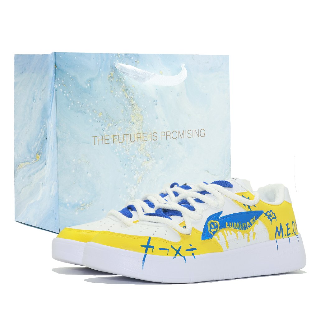 LiNing Pontoon Boats Slip Resistant, Abrasion Resistant, Breathable Low top Skateboard Shoes Men's Yellow Blue