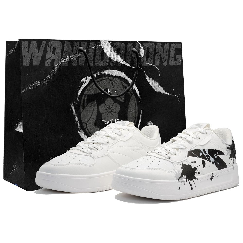 Anta Slip Resistant, Abrasion Resistant, Breathable Low top Skateboard Shoes Unisex White Black