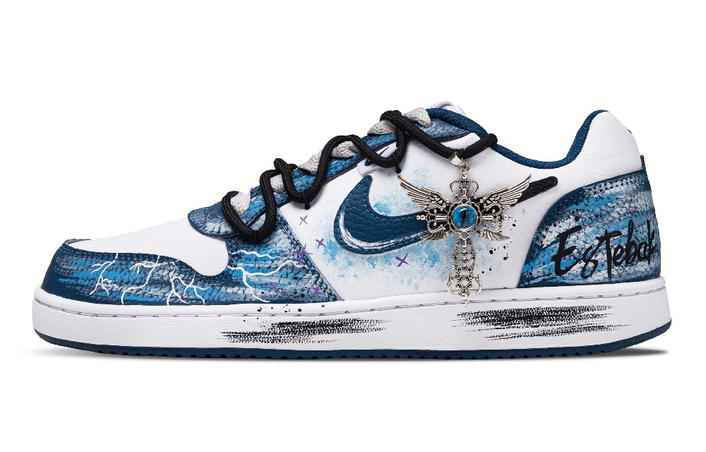 Nike EBERNON Exotic Knight Abrasion Resistant Low top Skateboard Shoes Men's White Blue