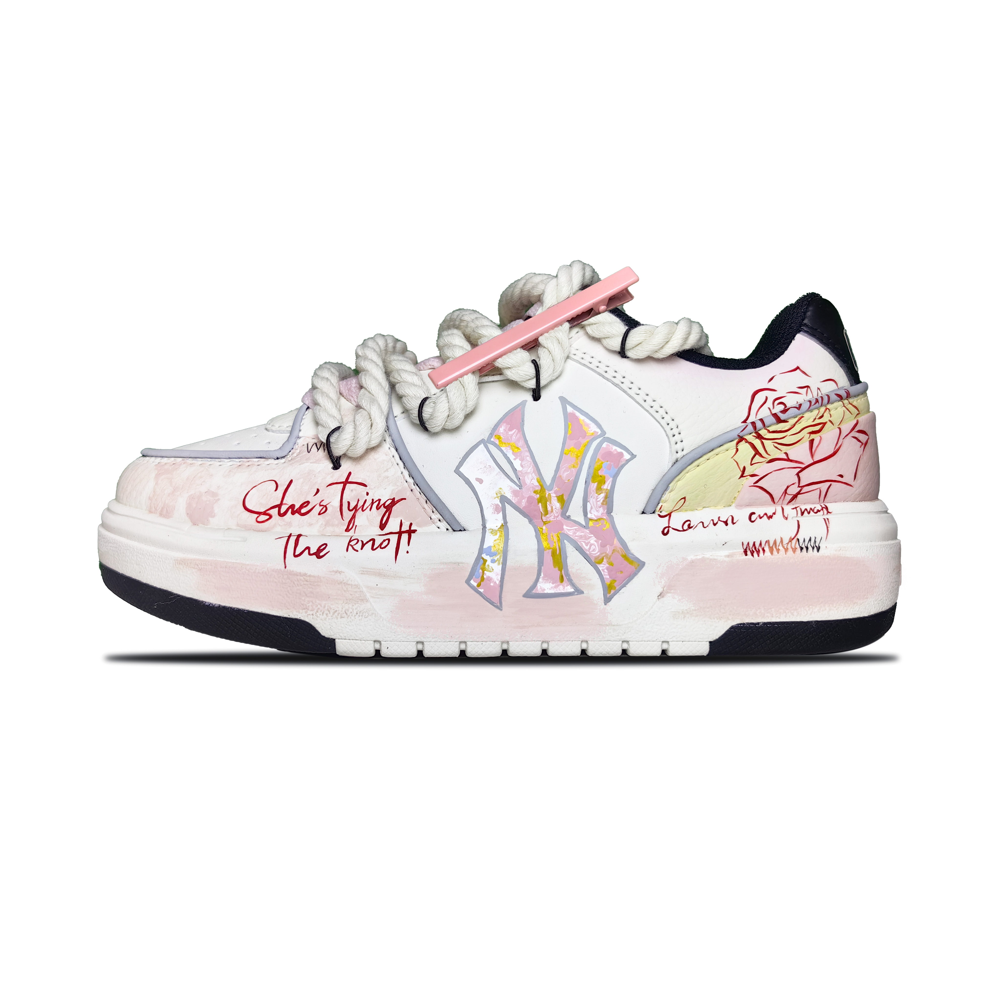MLB Chunky Liner Rose Letter Abrasion Resistant Low Top Skateboard Shoes Unisex Pink